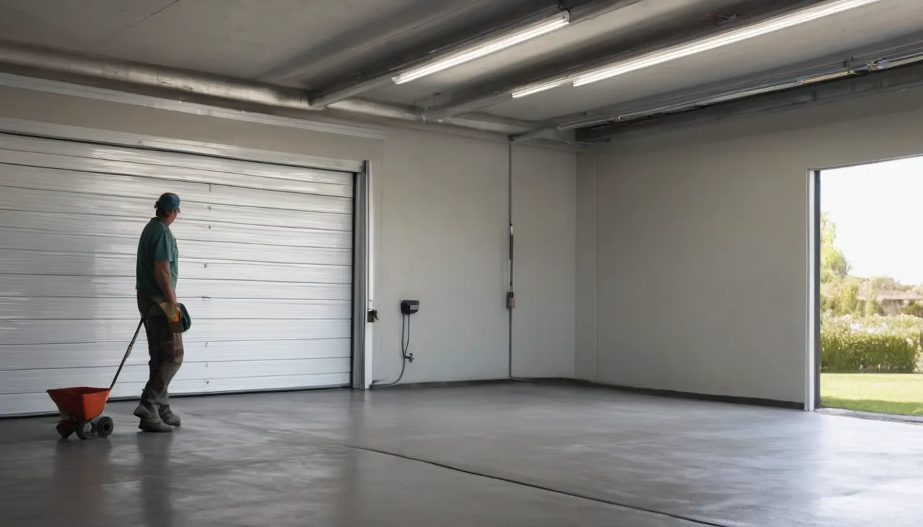 Provider applying a clear polyaspartic topcoat to a garage floor in Lovejoy